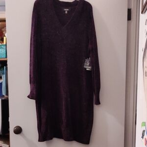 Nine West Black V-Neck Bishop Sleeve Sweater Dress